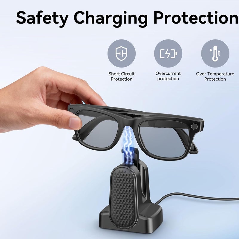 Sdfghj Charger Stand for Ray-Ban Meta Smart Glasses, Portable Charging Dock for Wayfarer, Headliner, Skyler, Oakley Meta HSTN with 3.3 ft Cable Type C Charger, Charger Station for Meta Glasses RayBan (Black) - Image 3